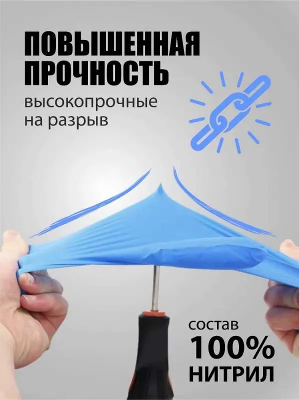 Перчатки нитриловые хозяйственные усиленные +  High  Risk (15,4 гр), голубые, размер  M, 50 шт/уп.,  А. Д. М.