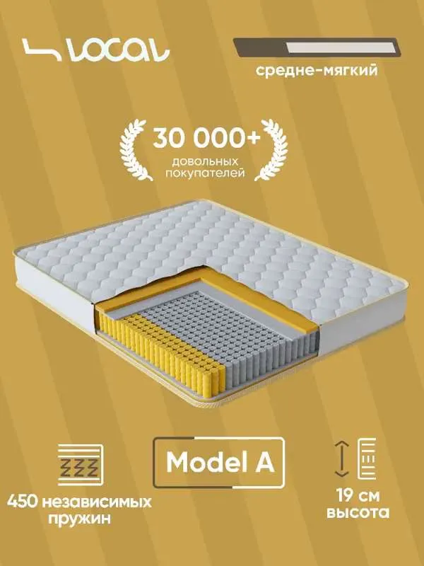 Матрас Local Model, Независимые пружины, 90x200 см