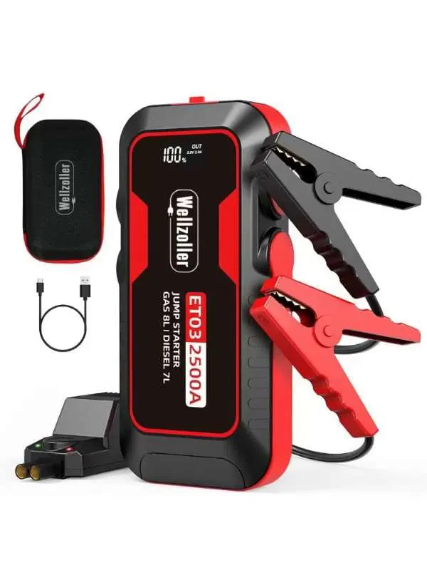 Пусковое зарядное устройство Wellzoller для аккумулятора автомобиля, портативное, бустер пусковой, ток 2500 А, емкость 20000 м Ач