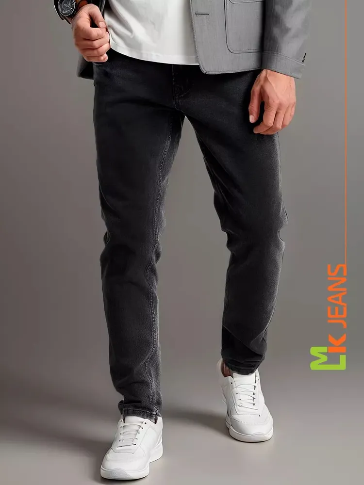 Джинсы Мужской Mk Jeans черный матовый зауженные Хлопок, Эластан, размер 48 приталенный Молния, Пуговицы Средняя Декоративные пуговицы, Молния, рост 170-185 Китай Демисезон Повседневный