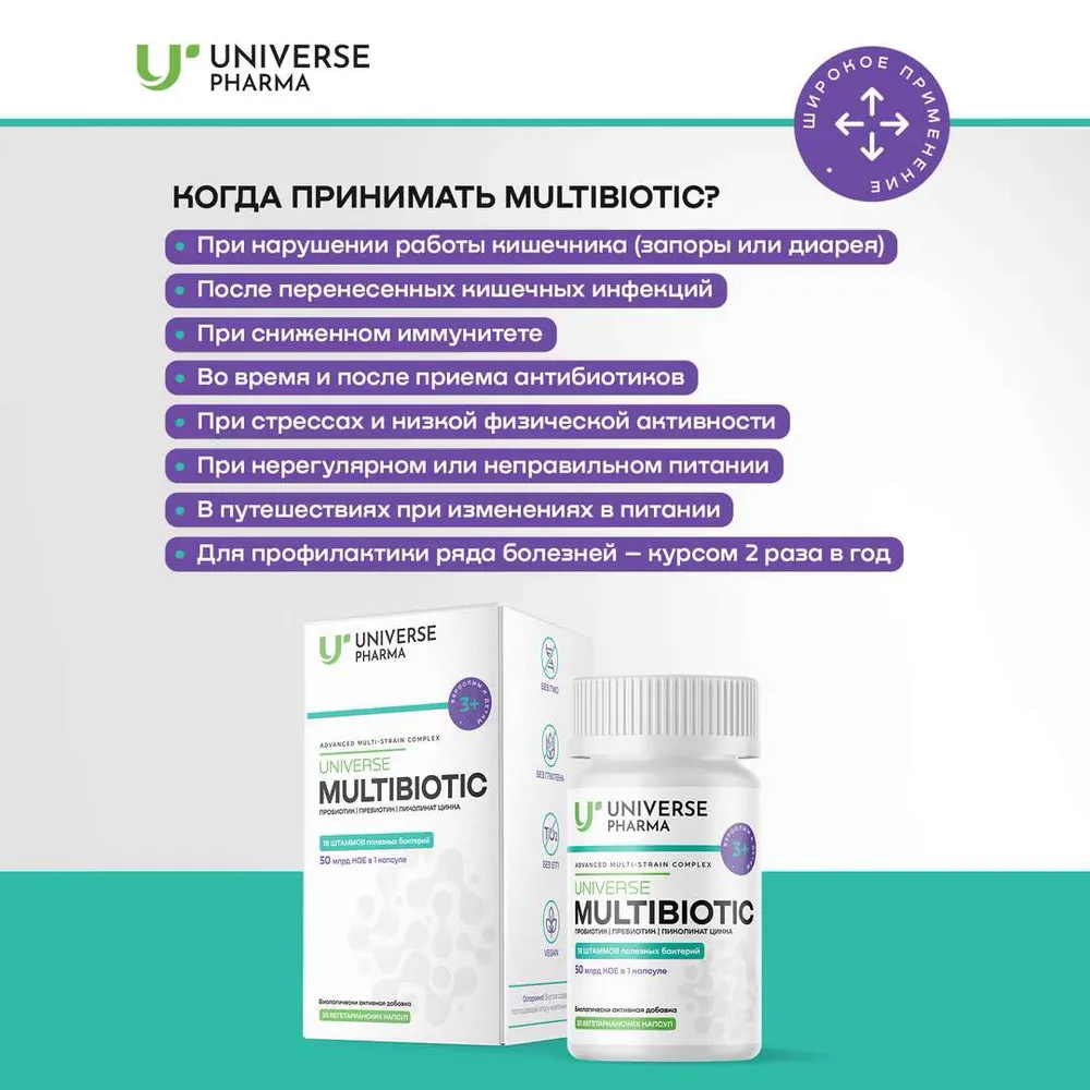 Мультибиотик ( Multibiotic) уникальный комплекс для восстановления микрофлоры: пробиотики и пребиотики для жкт, 20 капсул
