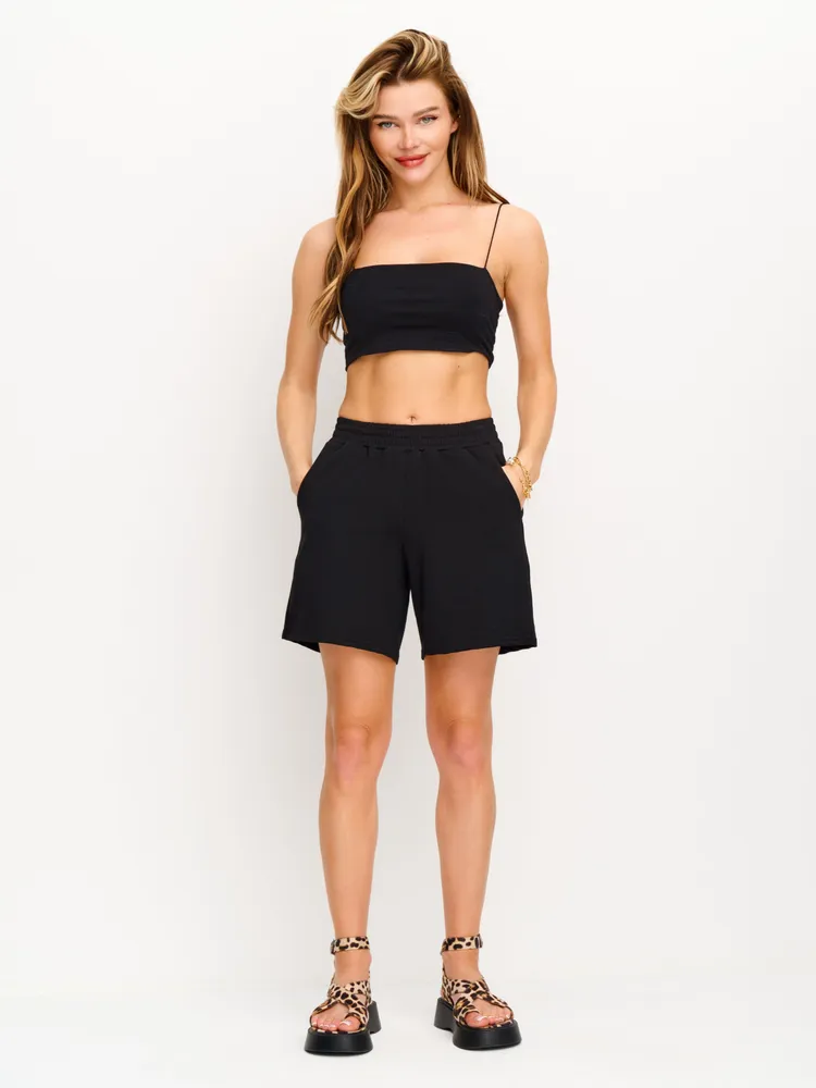 Шорты Женский Modjimoda Повседневный черный каменный, размер 50 Хлопок Большой теннис, рост до 190 Без застежки оверсайз Средняя