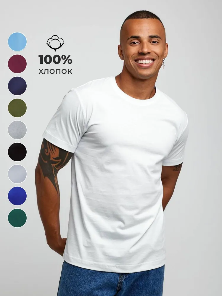 Футболка Мужской LOVALU белый, размер 50 Хлопок Однотонный прямой Повседневный Узбекистан