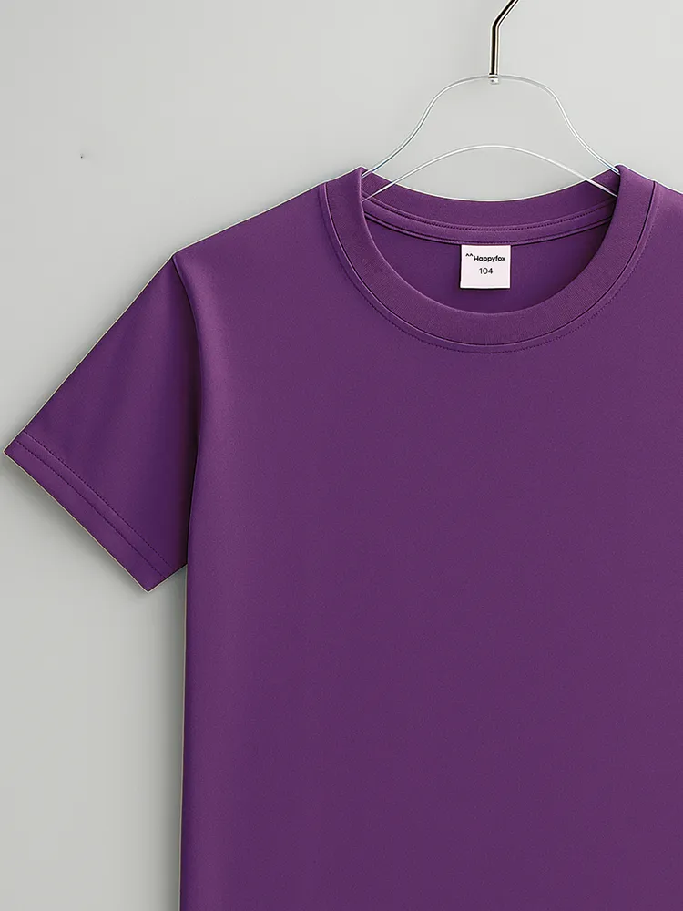 Футболка Мальчики Happyfox фиолетовый Короткий, размер 116 Кулирная гладь Однотонный прямой Повседневный Узбекистан, рост 116