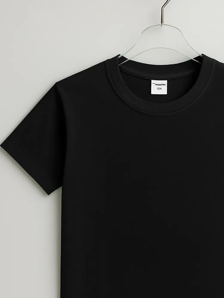 Футболка Мальчики Happyfox черный Короткий, размер 146 Кулирная гладь Однотонный прямой Офисный/школьный Узбекистан, рост 146