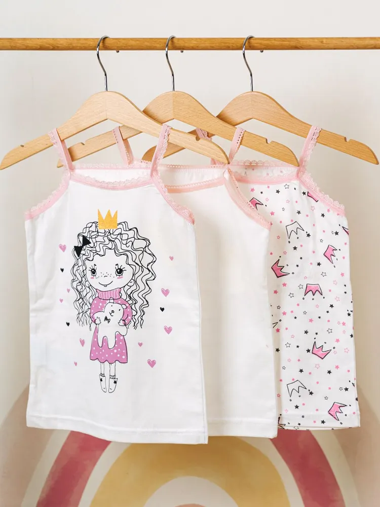 Майка Девочки Babycollection белый, светло-розовый, размер 86, 92 Трикотаж Домашний Туризм Кружево Россия прямой Разноцветный, Звезды Без застежки, рост 86-92