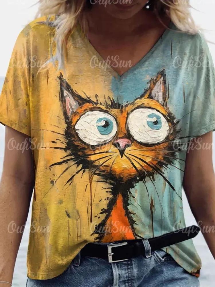 Футболка Женский желтый Короткий, размер 50 Политекс Животные облегающий Повседневный Китай