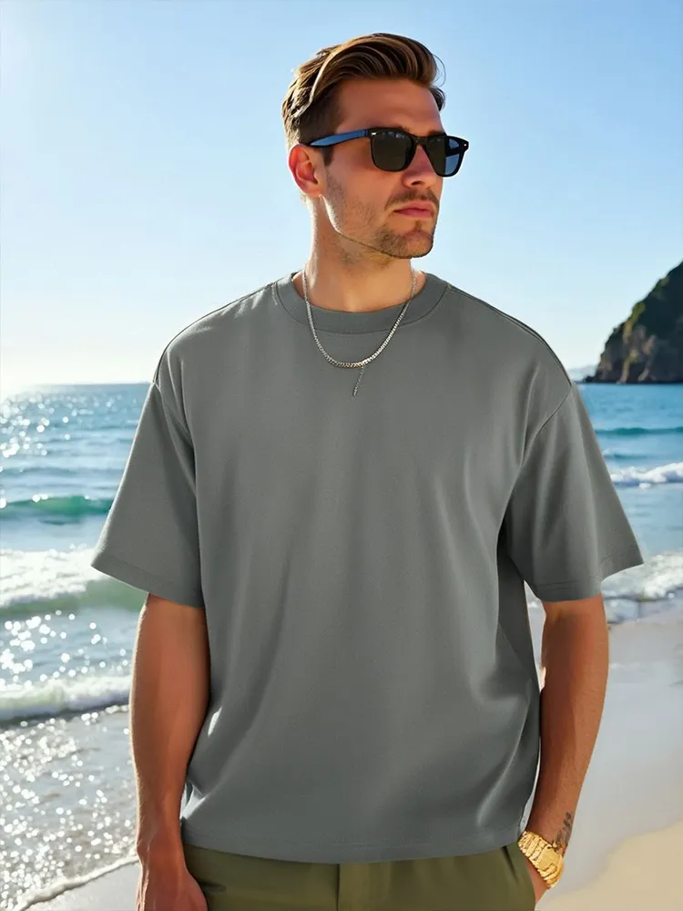 Футболка Мужской серый Средний, размер 44, 46 Политекс свободный Спортивный Корея