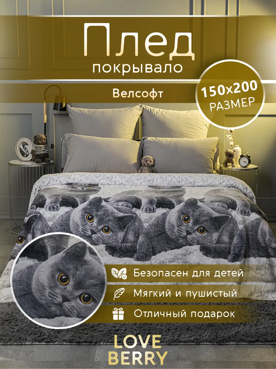 Плед 150х200 плюшевый на диван