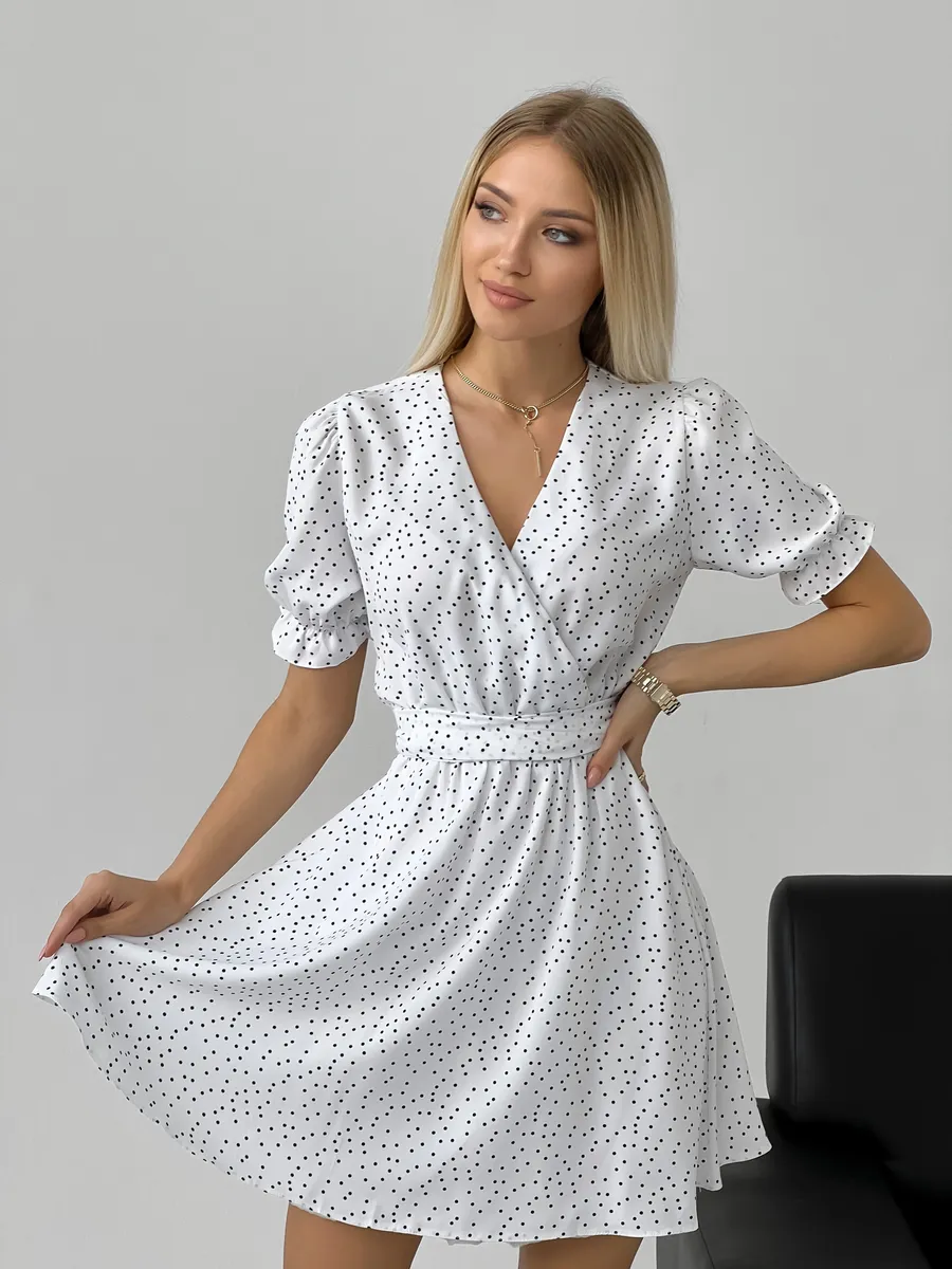 Платье мини в горох летнее
