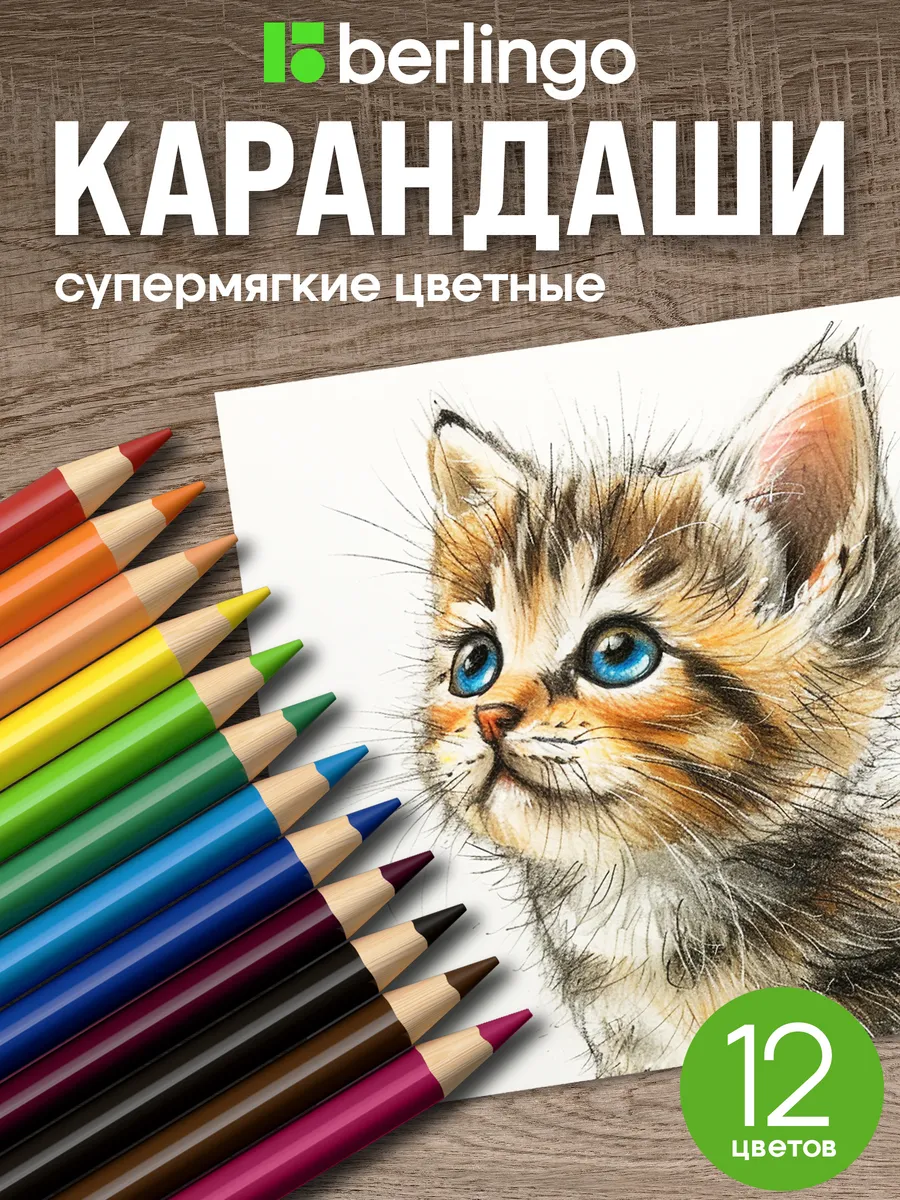Цветные карандаши для рисования для школы 12 цветов