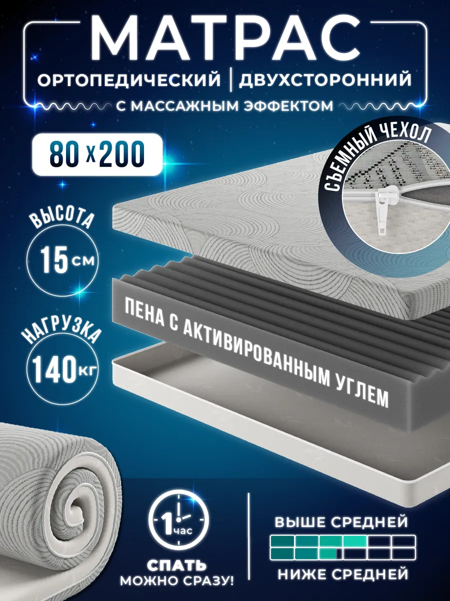 Матрас 80х200 на кровать беспружинный ортопедический