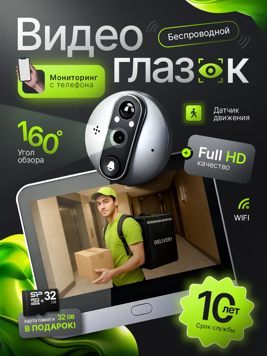 Видеоглазок для входной двери с камерой и wifi поддержкой