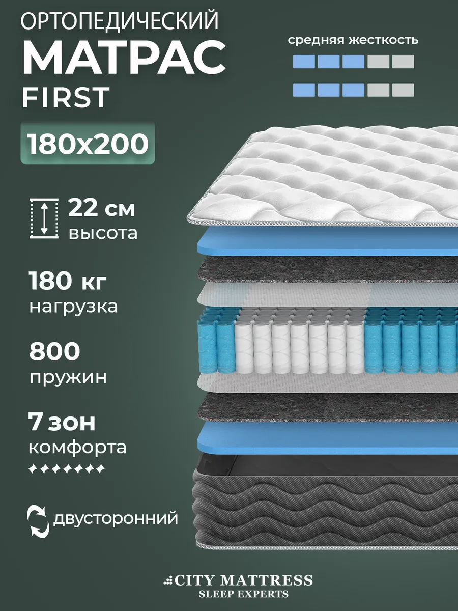 Матрас 180х200 см ортопедический пружинный для кровати