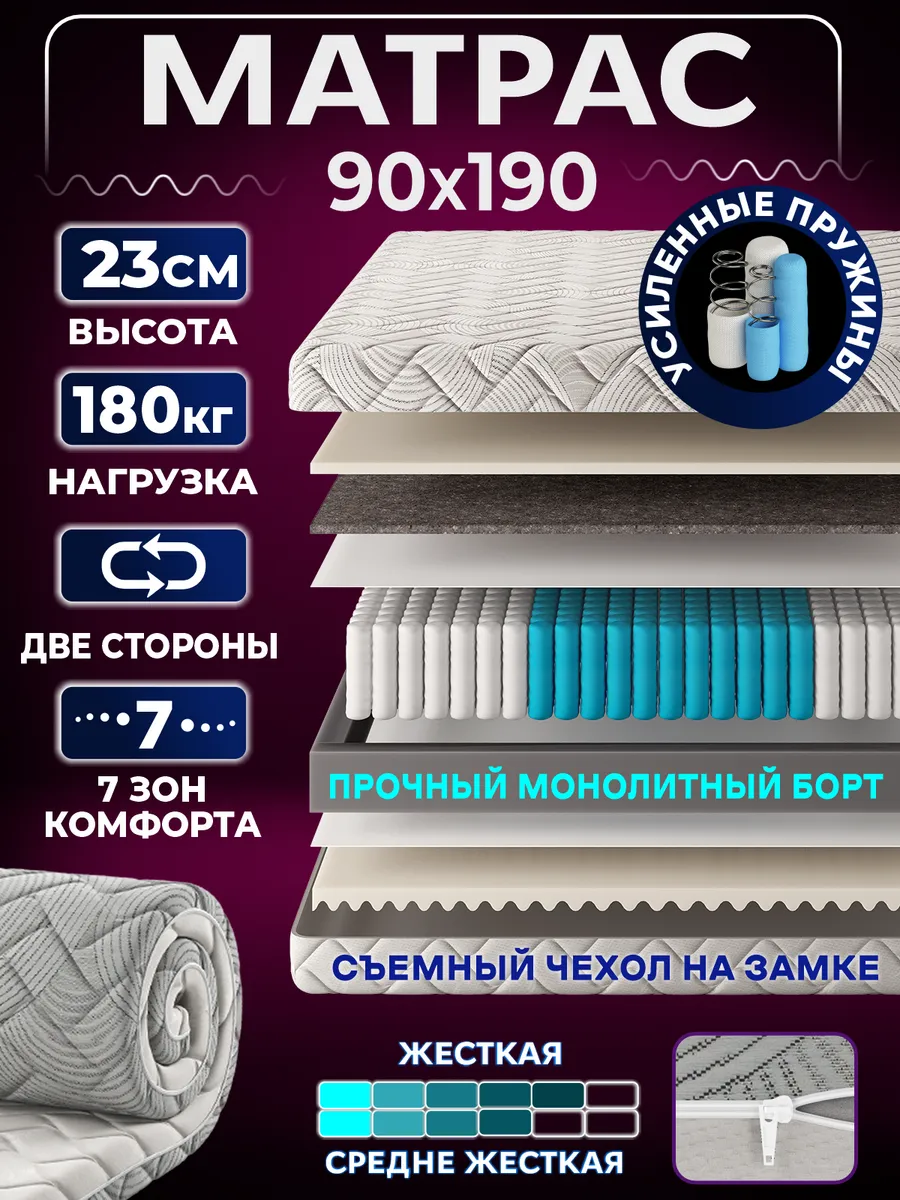 Ортопедический матрас на кровать и диван 90х190 односпальный
