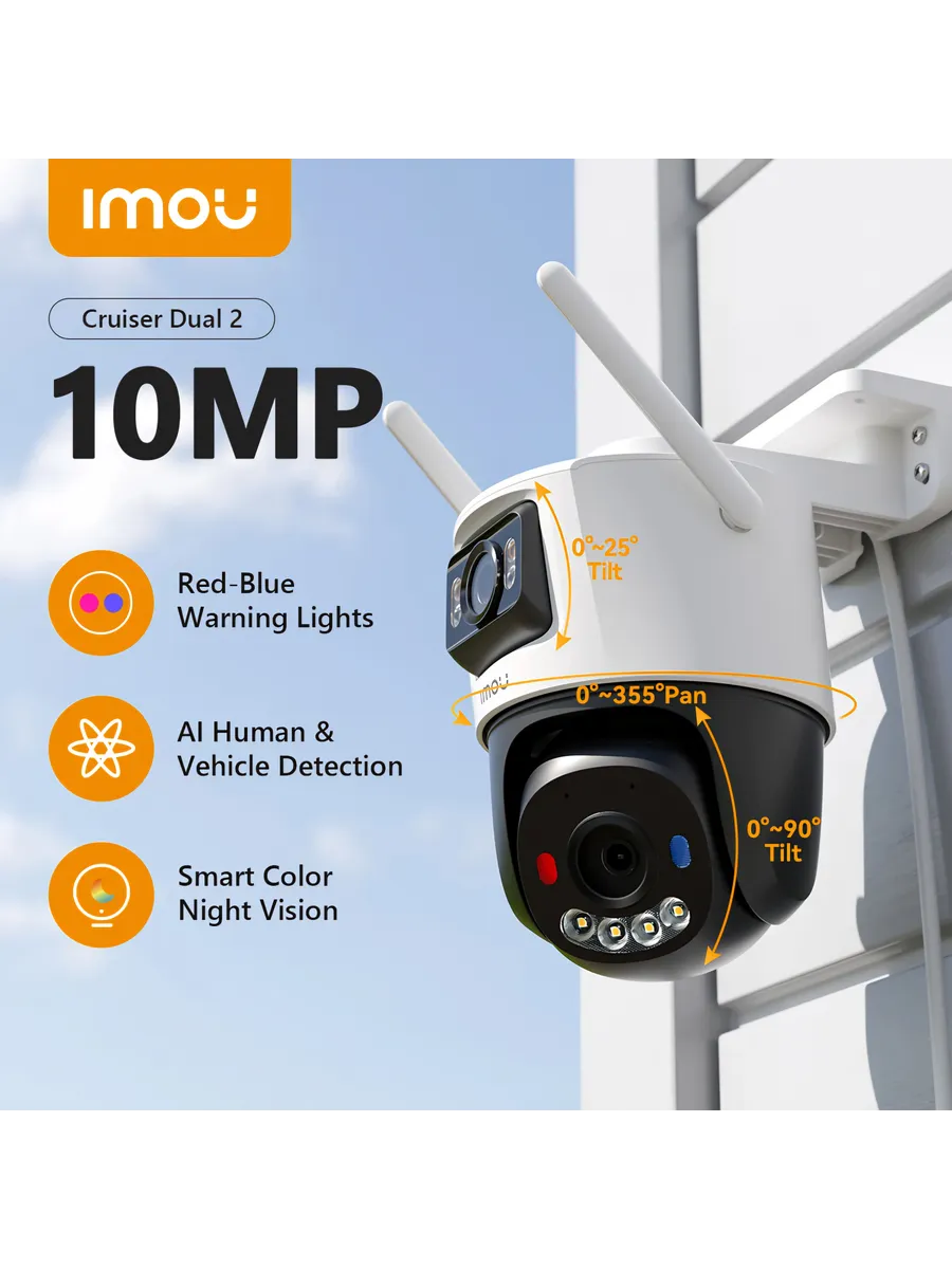 10 MP уличная Поворотная двухобъективная PTZ Wi- Fi камера