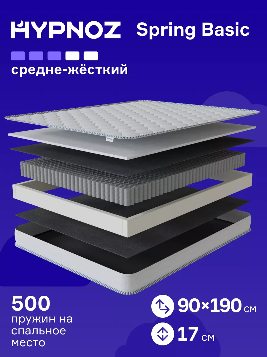 Матрас 90х190 на кровать пружинный, односпальный