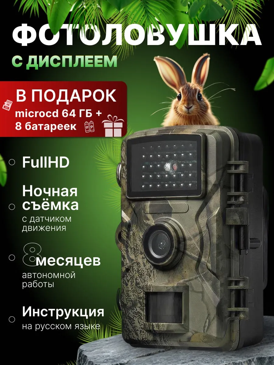 Фотоловушка для охоты и дачи с дисплеем и флешкой