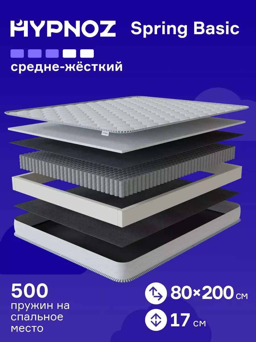 Матрас 80х200 на кровать пружинный, односпальный