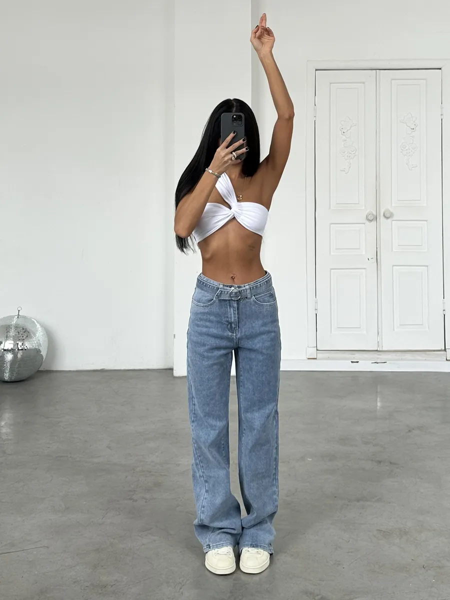 Джинсы прямые с высокой посадкой