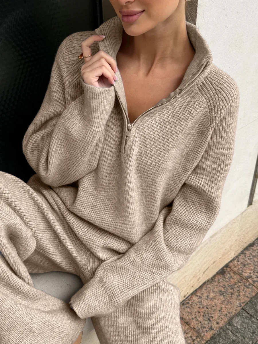 Вязаный брючный костюм теплый оверсайз