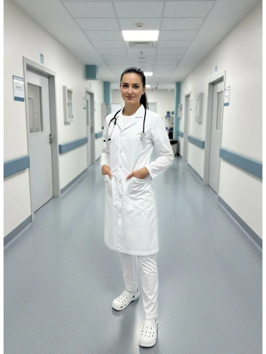 Халат медицинский на кнопках с длинным рукавом