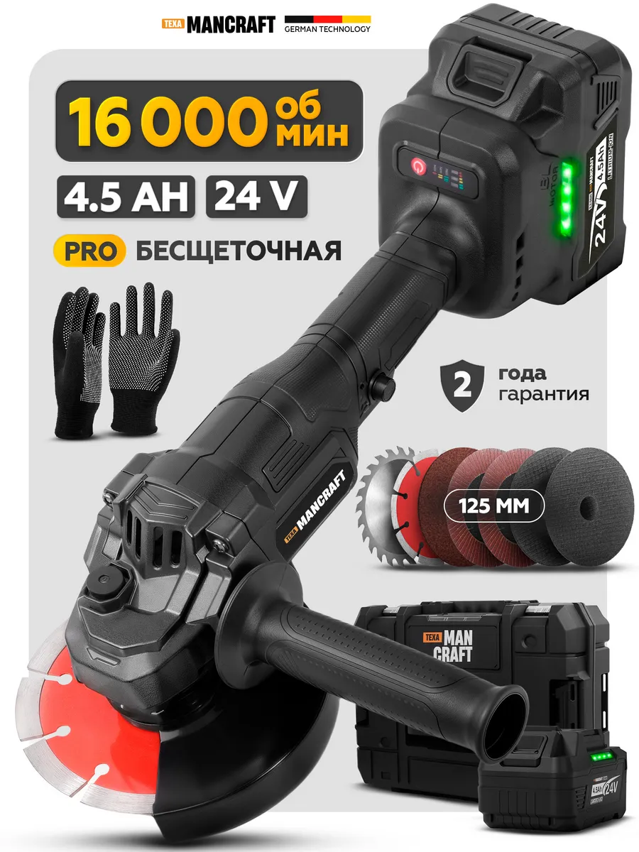 Болгарка на аккумуляторе УШМ бесщеточная 125 мм