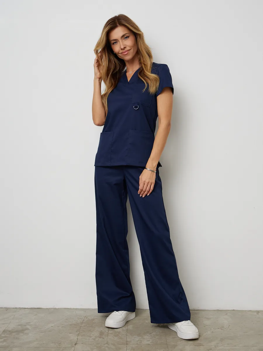 Медицинский костюм стрейч с брюками палаццо