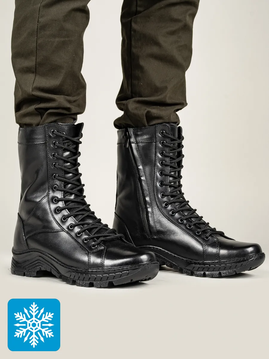 Ботинки Берцы мужские зимние кожа на набивном меху