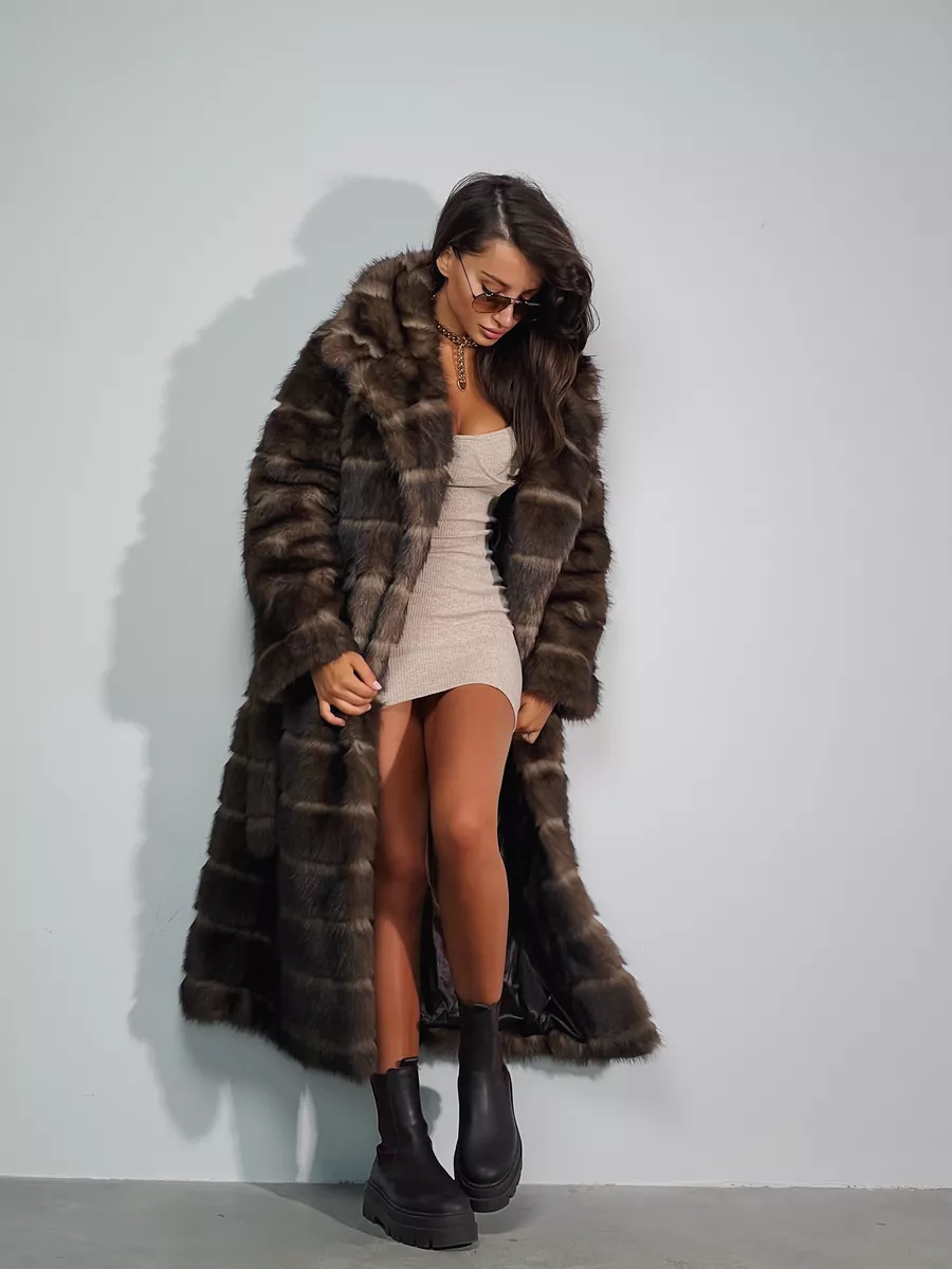 Шуба искусственная соболь длинная экошуба