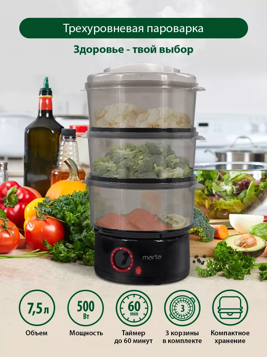 Пароварка мантоварка электрическая с таймером 7.5л