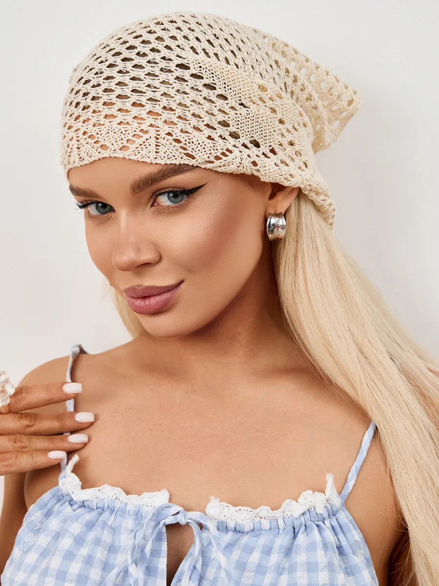 Косынка бандана y2k вязаная ажурная на завязках кроше