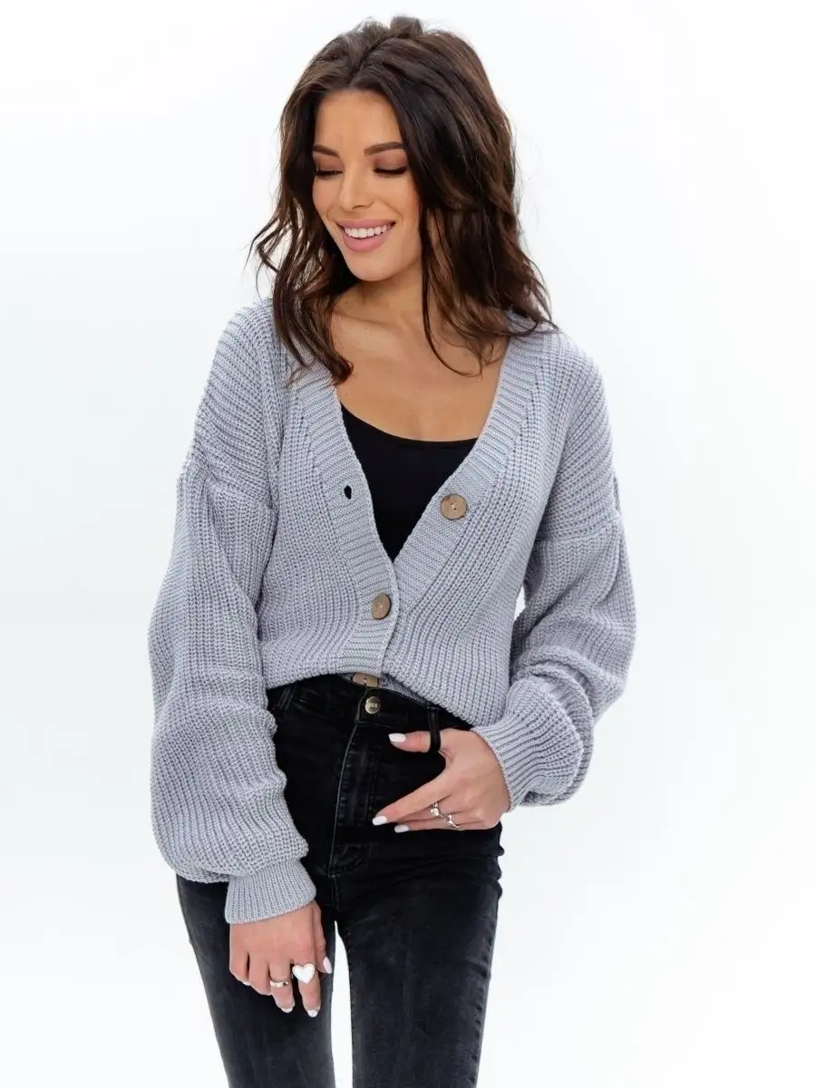 Кардиган на пуговицах короткий вязаный оверсайз