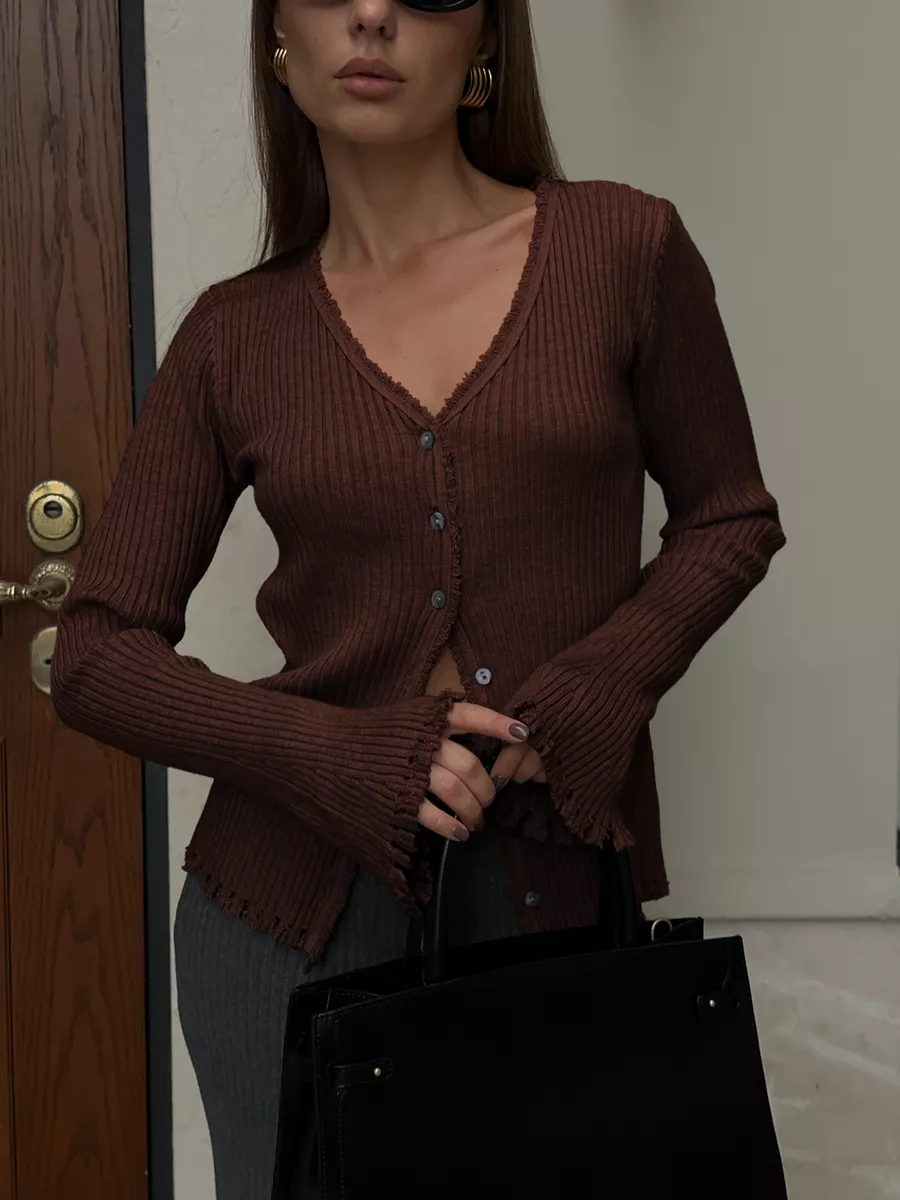 Укороченный кардиган с бахромой