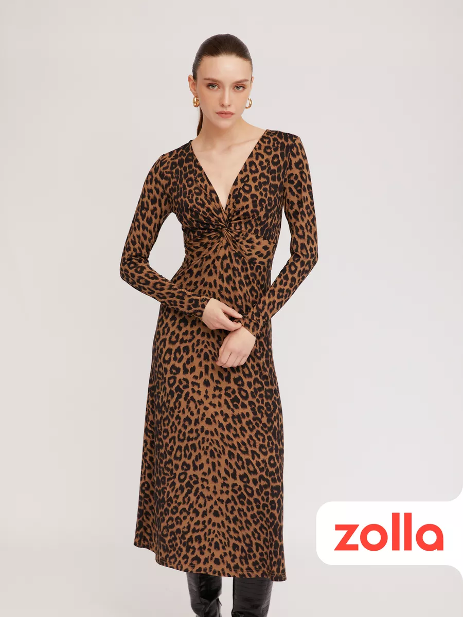 Женское платье миди с декоративным узлом