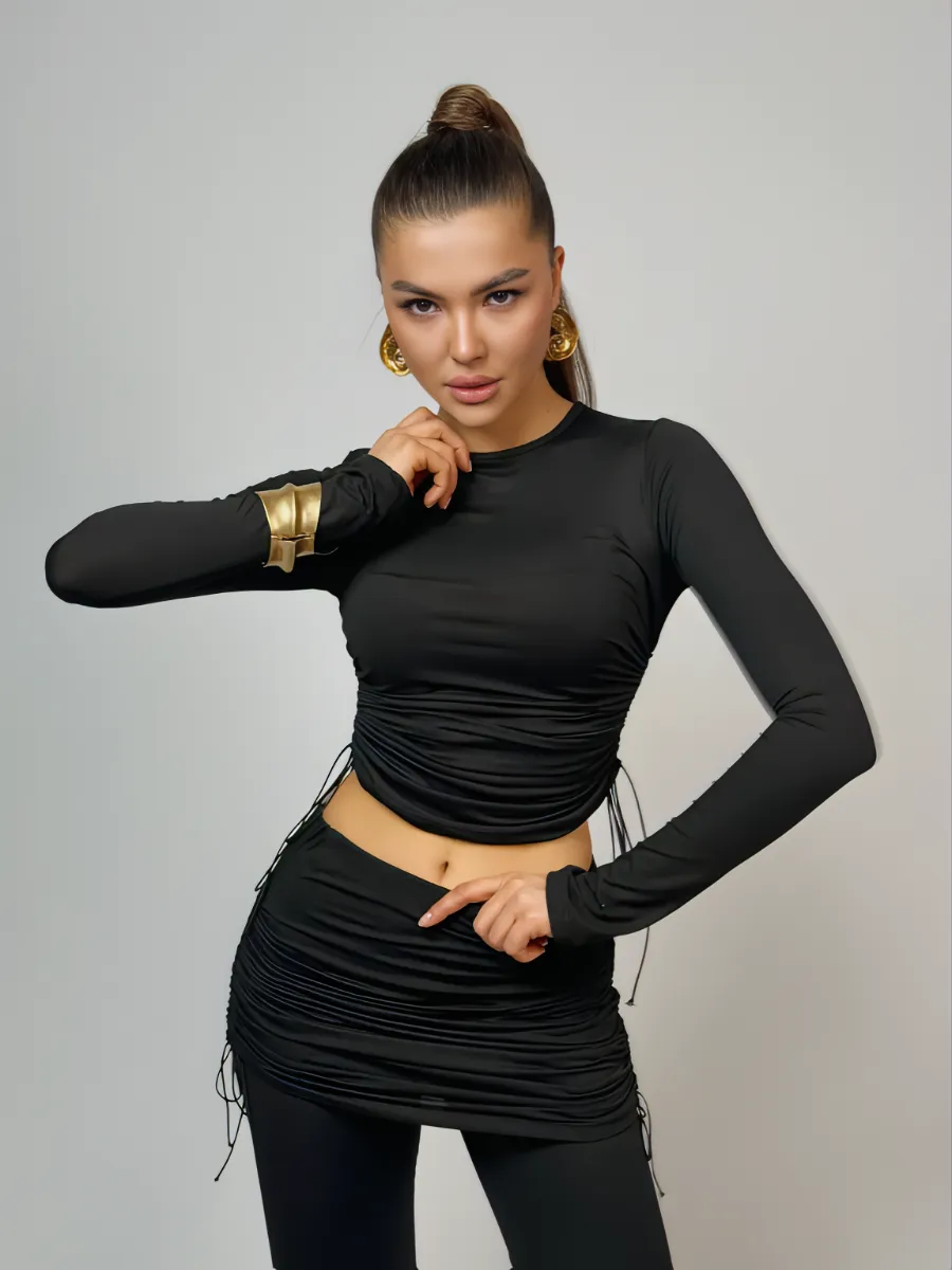 Лонгслив облегающий со сборками по бокам