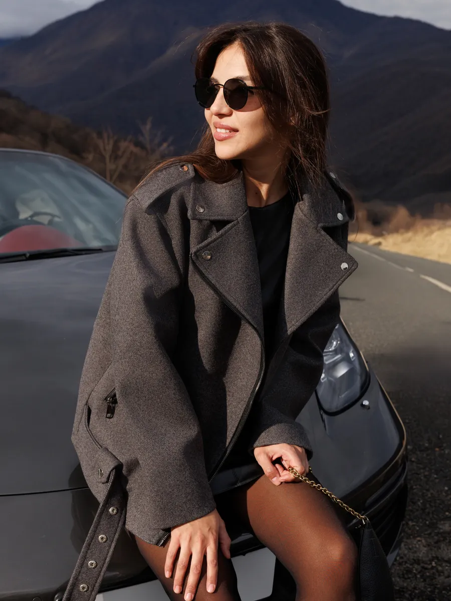 Косуха шерсть из ткани пальто оверсайз драп