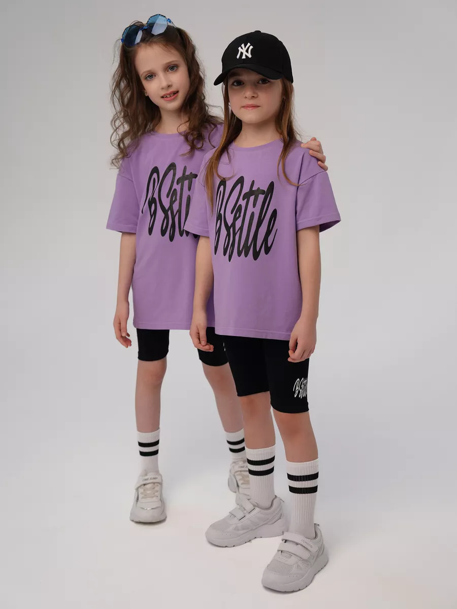 Спортивный костюм футболка оверсайз с шортами велосипедками