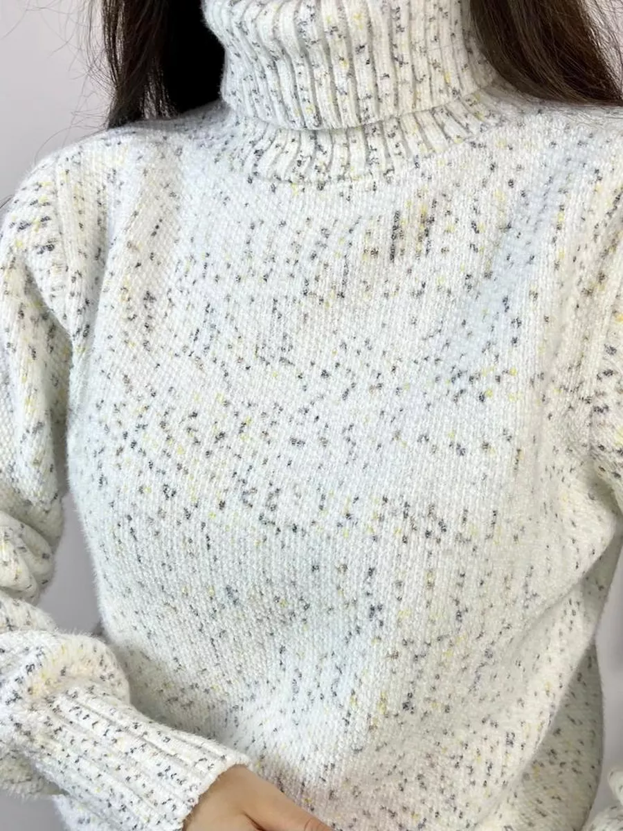 Свитер теплый мягкий с ворсинками воротник гольф