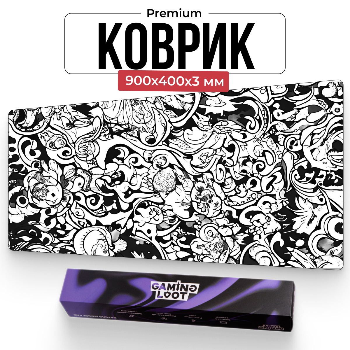 Япония белый игровой коврик для мыши  Gaming  Loot 900х400