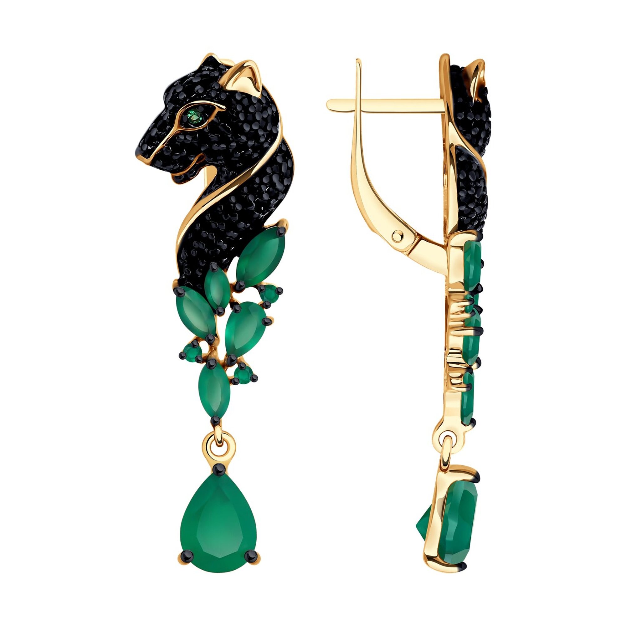 Серьги  Diamant online, серебро, 925 проба, золочение, агат, фианит