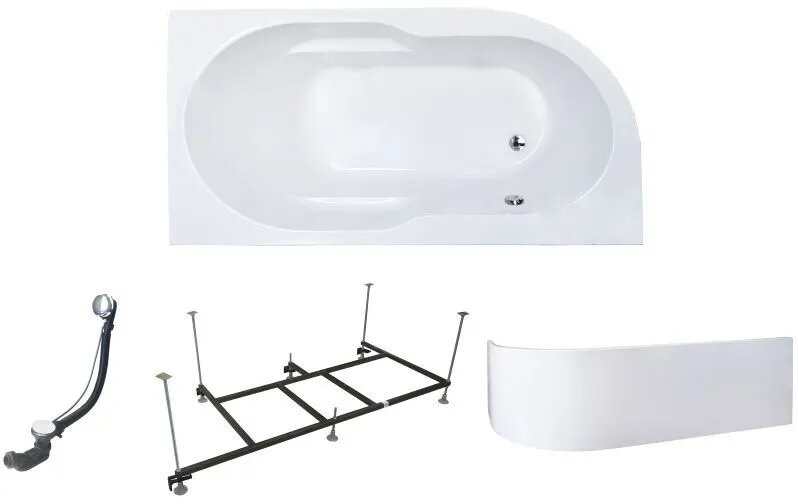 Акриловая ванна  Royal  Bath  A Z U R 170x80x60 правая комплект( ванна, каркас, панель, слив-перелив)