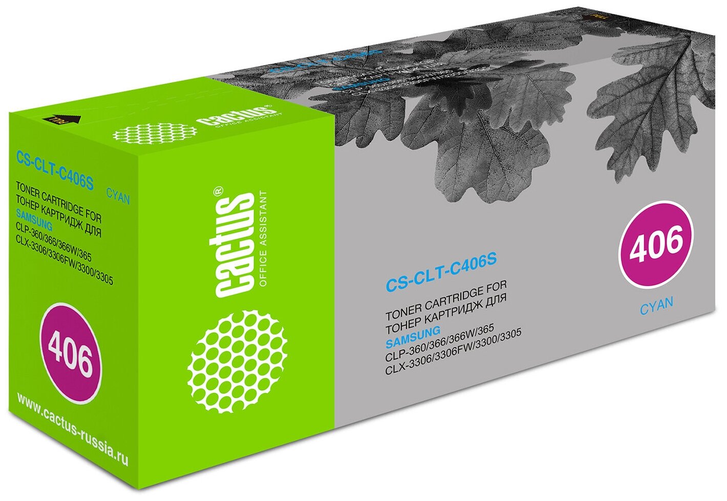 Картридж  Cactus  C S- C L T- C406 S, голубой, 1000 страниц, совместимый для  Samsung  C L P-360/365/365 W,  C L X-3300/3305/3305 W/3305 F W/3305 F N,  Xpress  C410/ C460